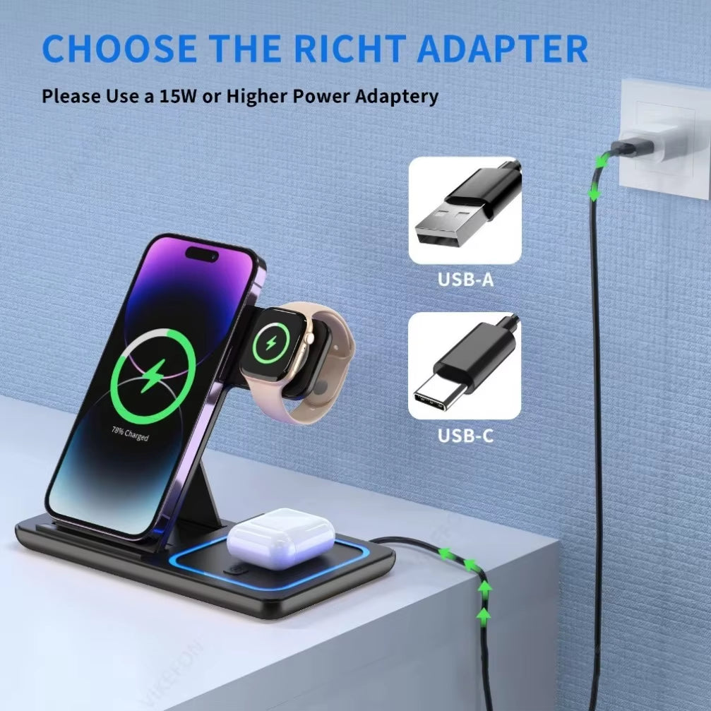 3 in 1 30W Foldable Wireless Charging Station for Iphone 16 15 14 13 12 Pro Max Iwatch Ultra Airpods Pro Fast Charger Stand Dock