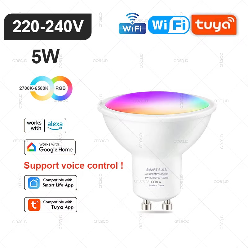 Tuya E27 E14 GU10 Bulb WIFI Zigbee Bluetooth,Dimmable Smart LED Lamp 2700-6500K RGB,LED Light Bulb Work with Alexa Amazon Google