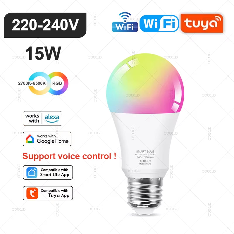 Tuya E27 E14 GU10 Bulb WIFI Zigbee Bluetooth,Dimmable Smart LED Lamp 2700-6500K RGB,LED Light Bulb Work with Alexa Amazon Google
