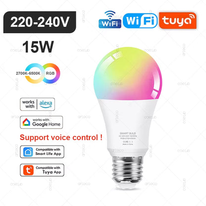 Tuya E27 E14 GU10 Bulb WIFI Zigbee Bluetooth,Dimmable Smart LED Lamp 2700-6500K RGB,LED Light Bulb Work with Alexa Amazon Google